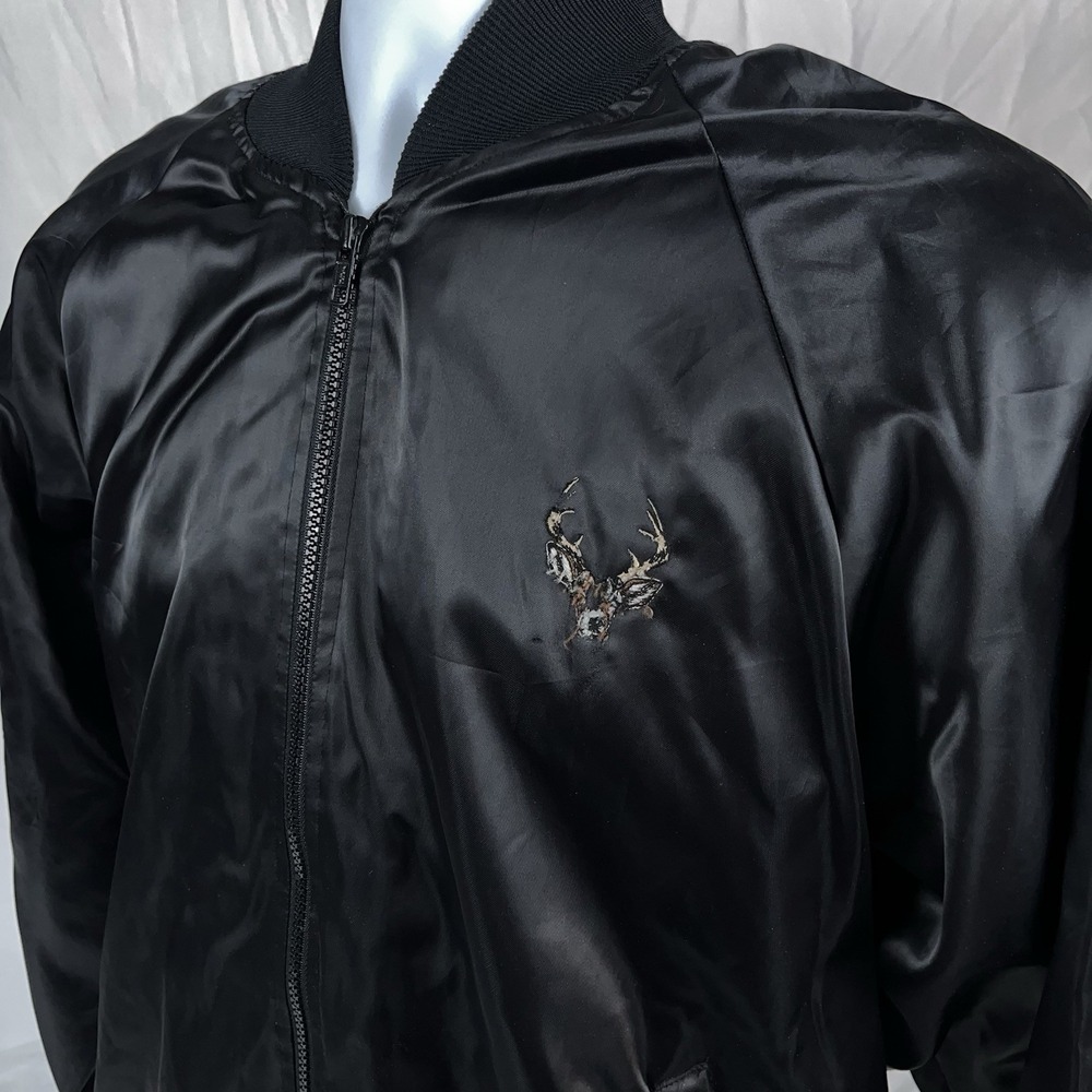 Hartwell Vintage 80s Satin Bomber Jacket XL Embroidered Buck Deer USA Made